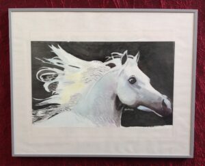 Cheval blanc peint par Nicole LOMBARDIN
